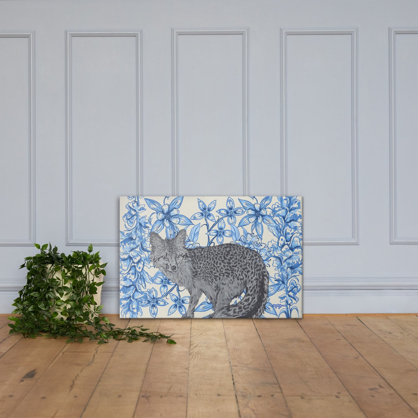 Appalachian Porcelain Gray Fox Fine Art Canvas Print 24 x 36"