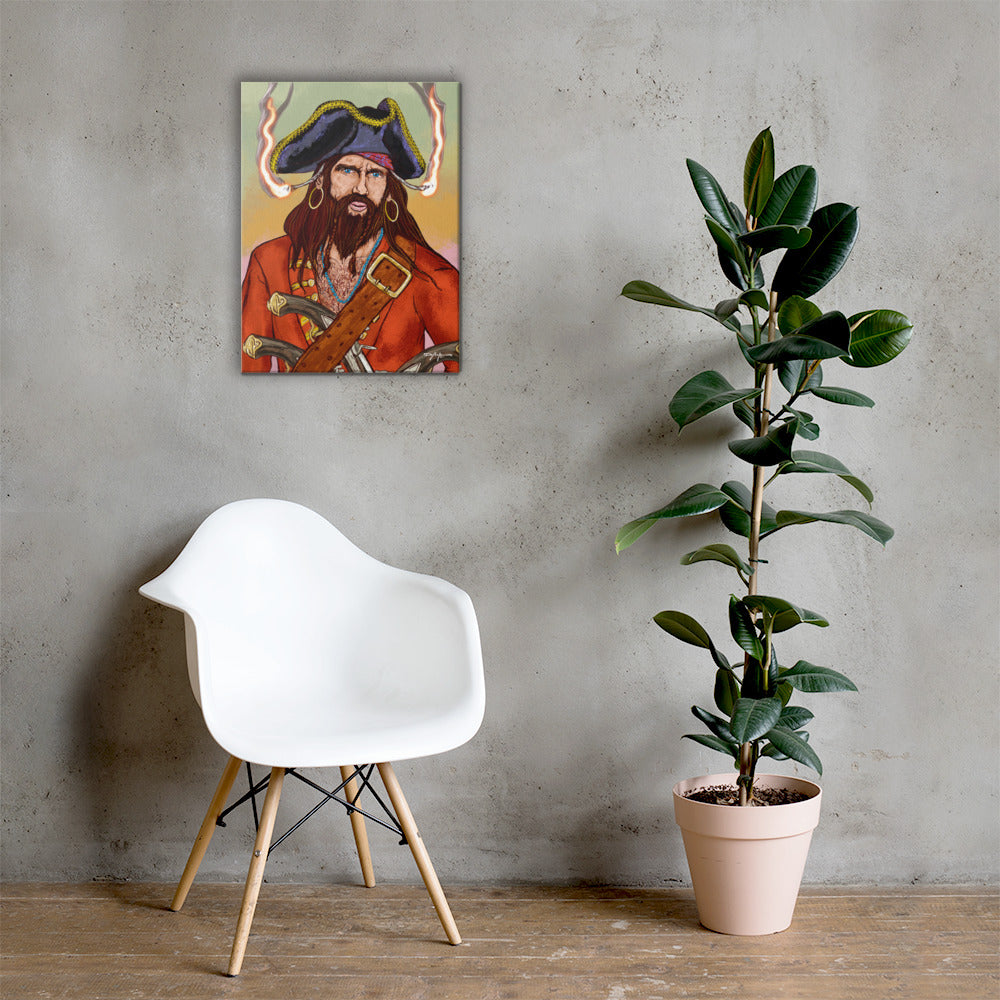 Pirate Blackbeard Portrait Edward Teach Fine Art Canvas 18" x 24"