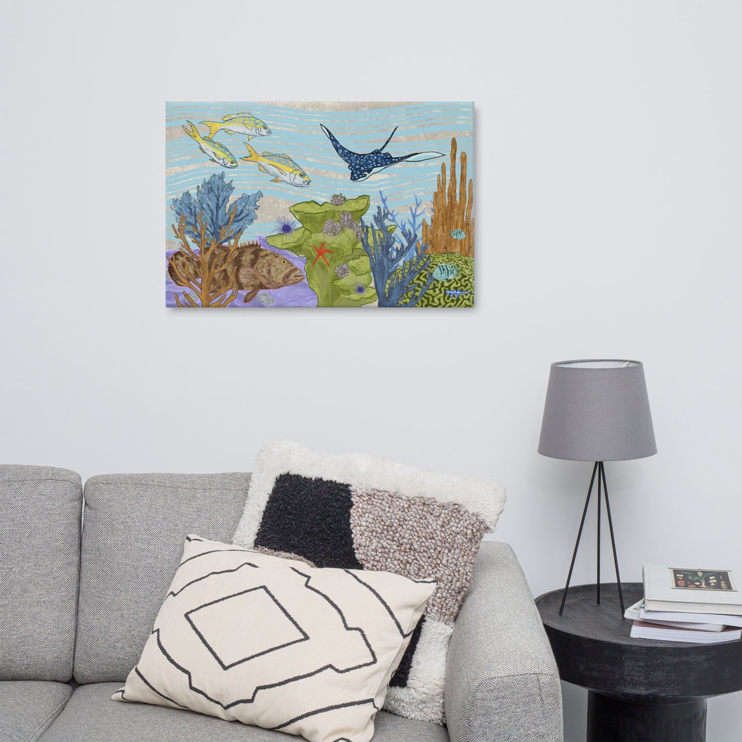 The Reef Eagle Ray Yellowtail Fine Art Canvas 24" x 36"