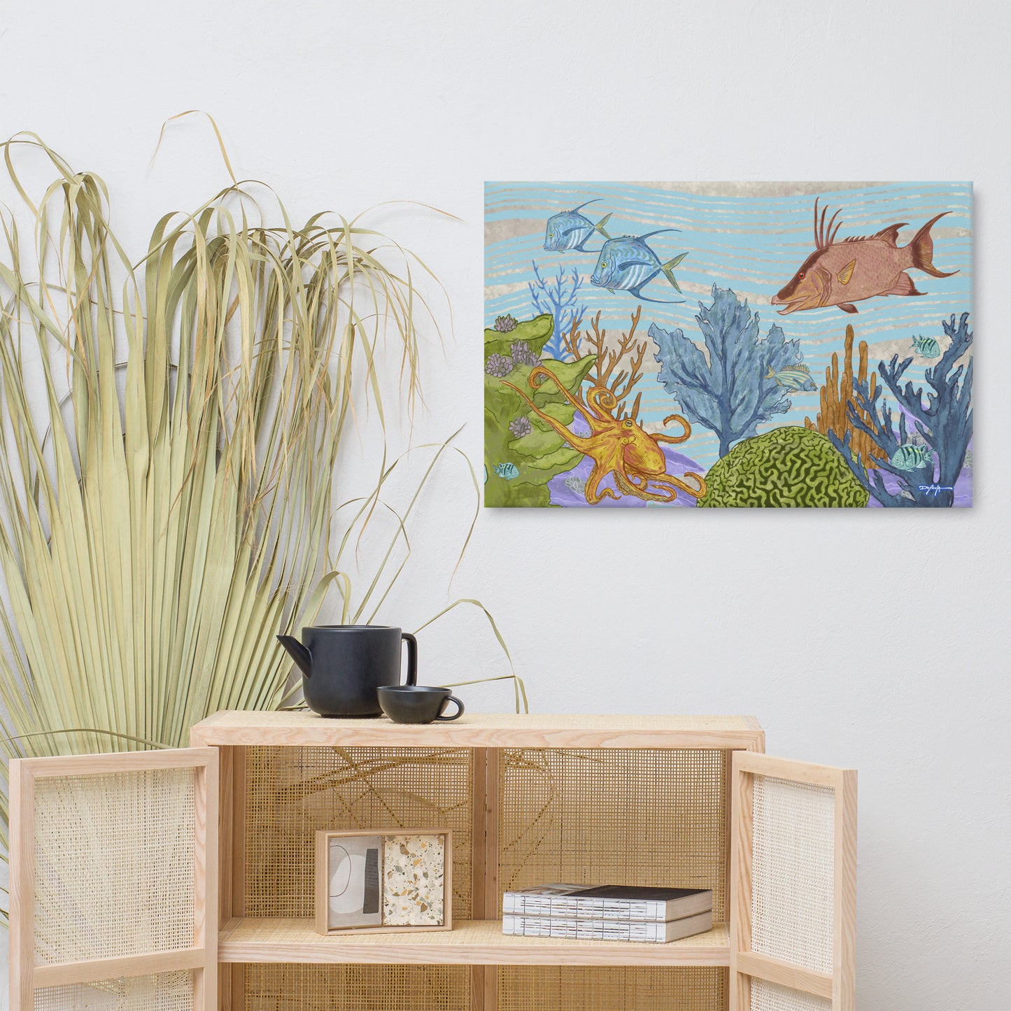 The Reef Hogfish Octopus Fine Art Canvas 24" x 36"