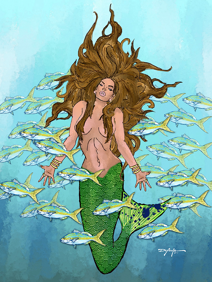 The Mysterious Mermaid Fine Coastal Art Canvas Print 18" x 24"