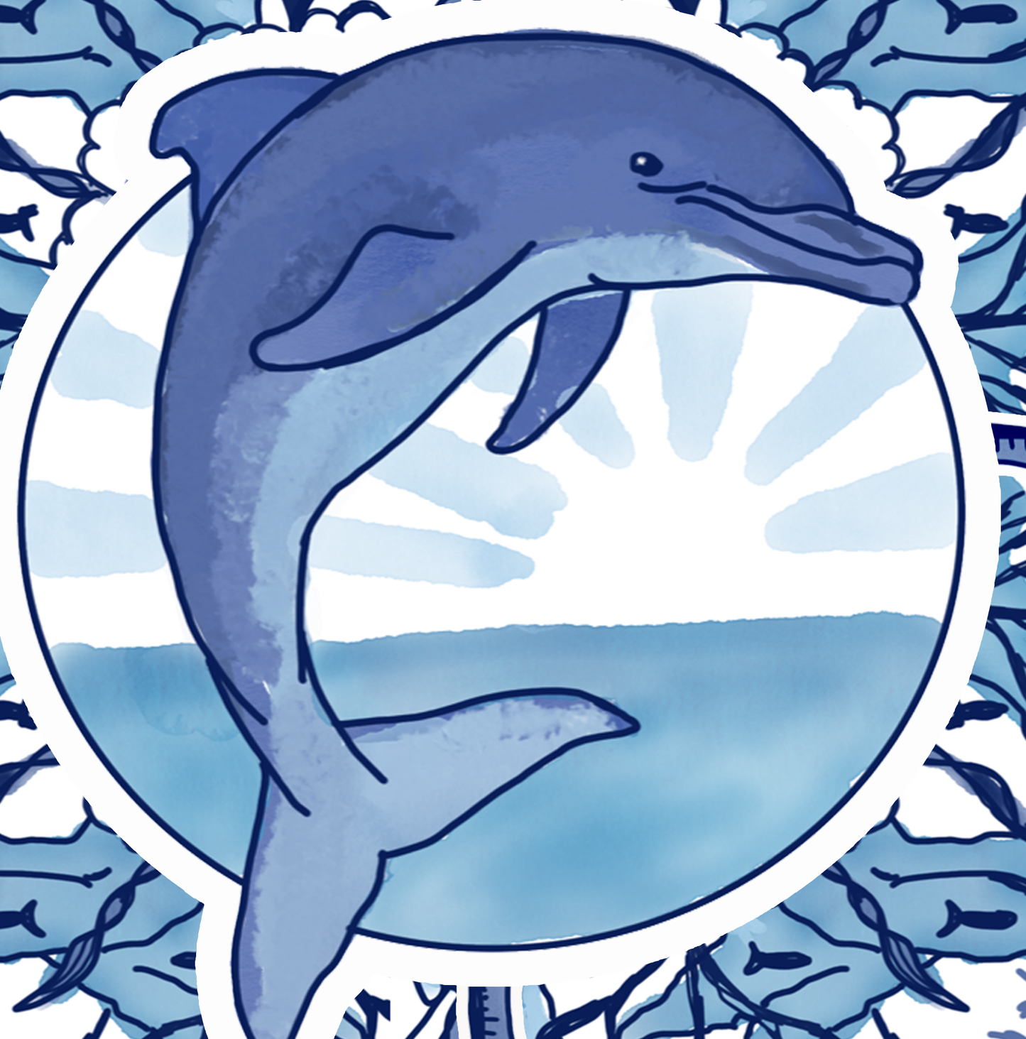 Delft Blue Dolphin Blue and White Fine Art Canvas Print 18" x 24"