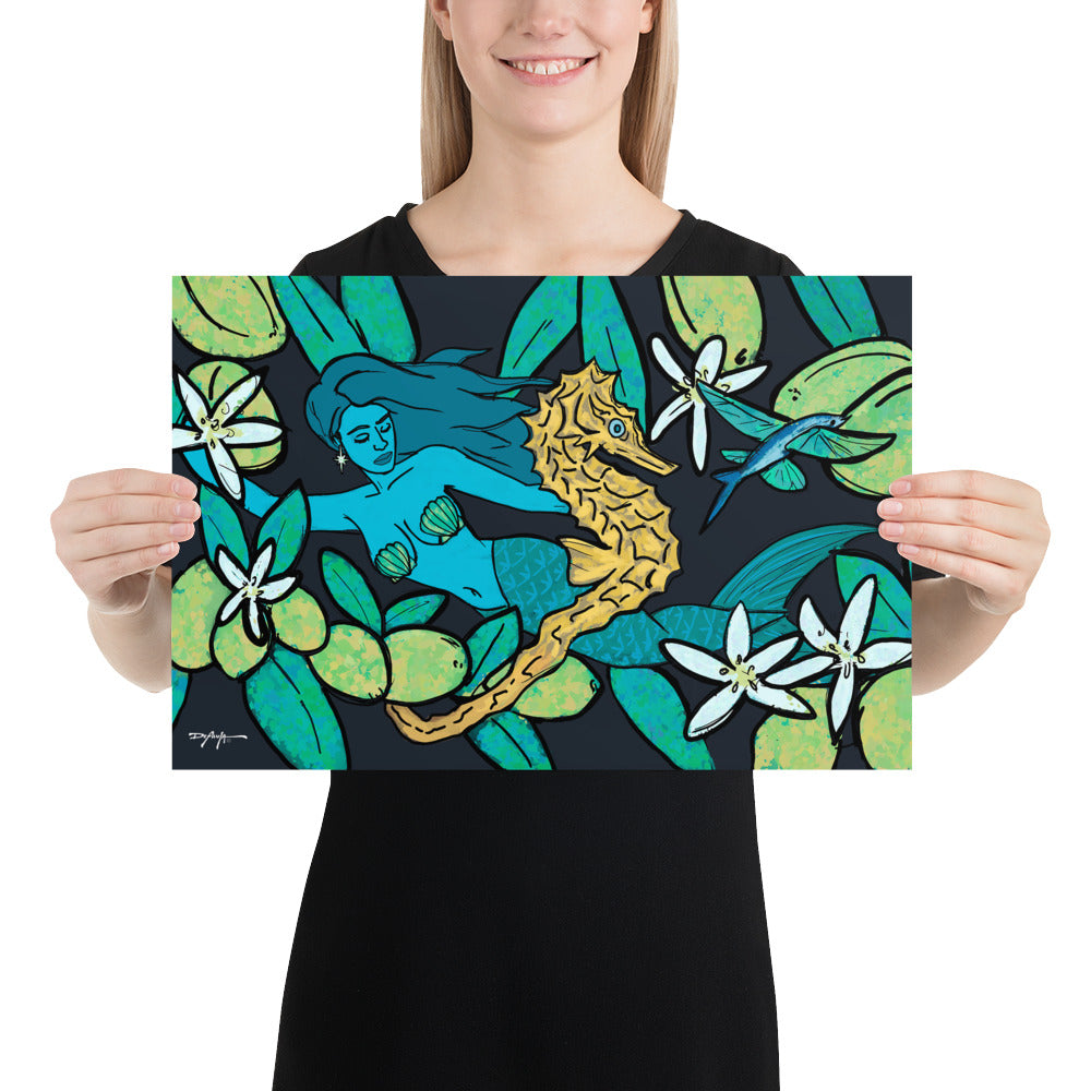 Key Lime Mermaid Coastal Fine Art Print 12" x 18"