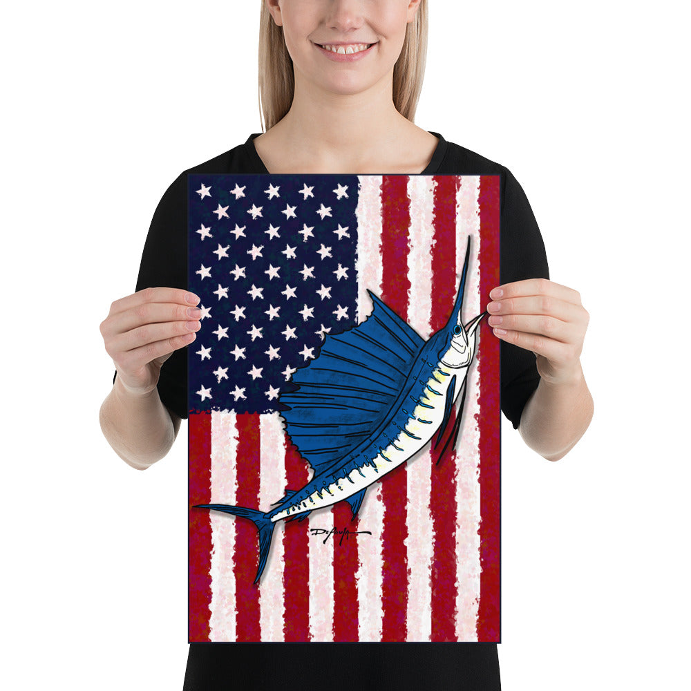 American Flag Colors of Freedom Sailfish Fine Art Print 18 x 24"