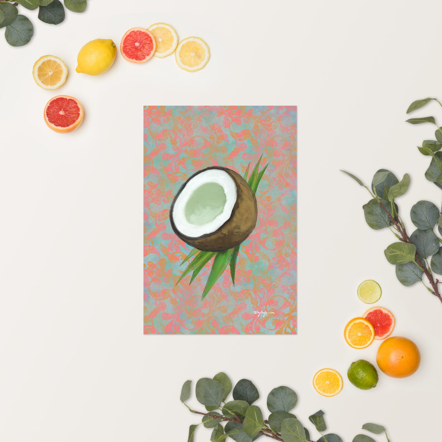 Juicy Tropical Fruit Coconut Fine Art Print 12" x 18"