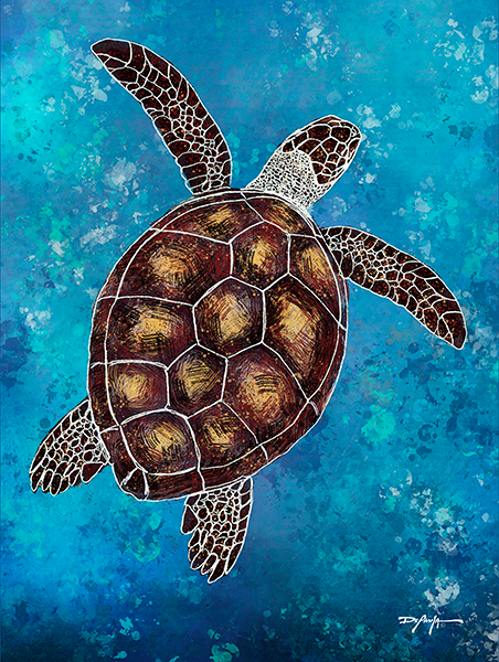 Honu Sea Turtle Fine Art Canvas 18" x 24"