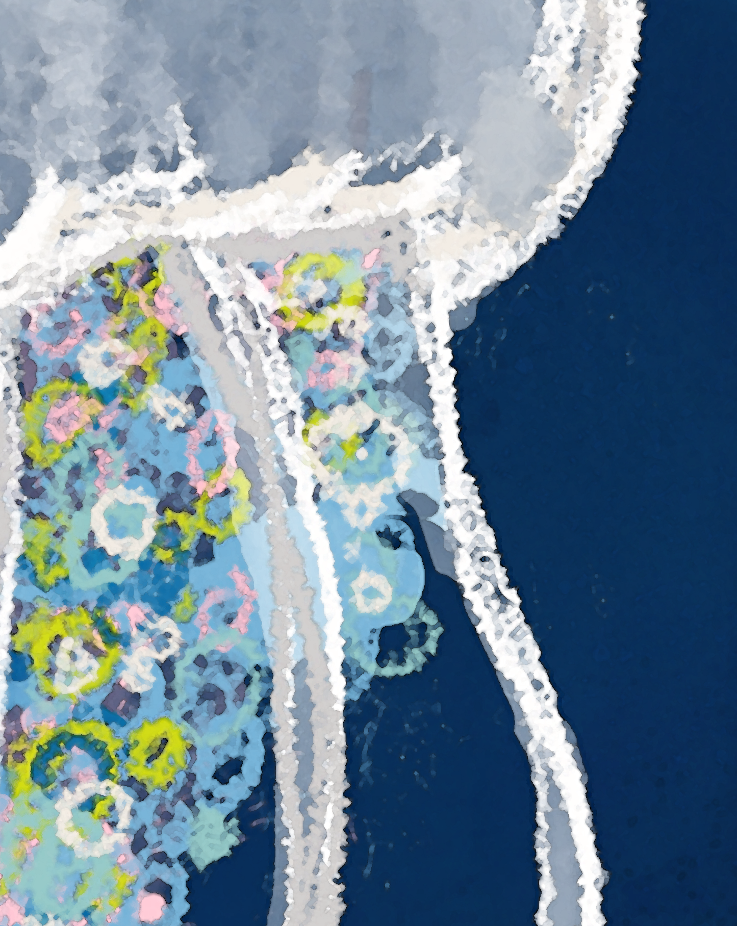 Blue Jellyfish Fine Coastal Art Canvas Print 18 x 24"