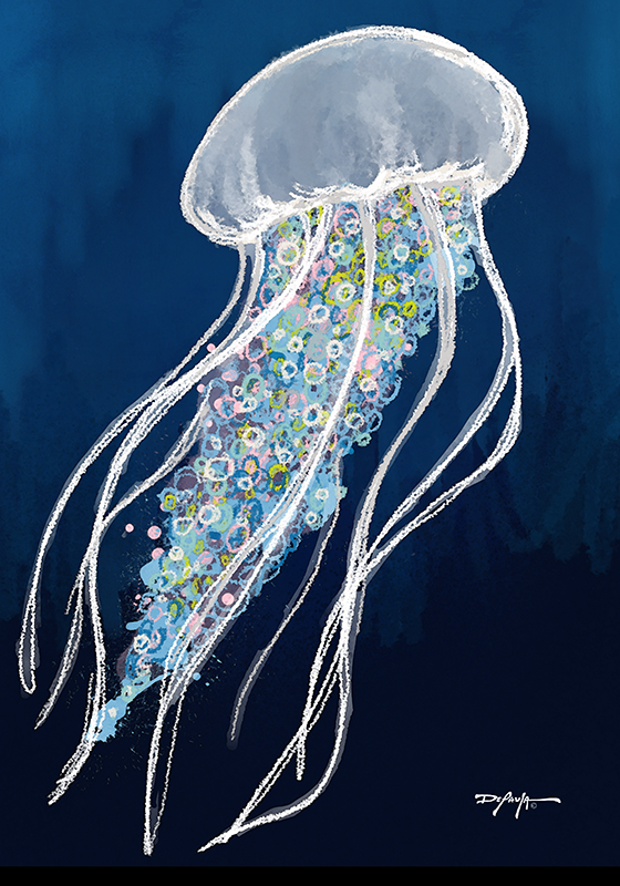Blue Jellyfish Fine Coastal Art Canvas Print 18 x 24"