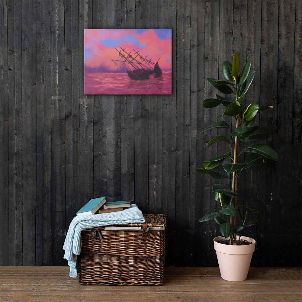 Wrecked Fine Art Sunset Landscape Canvas 18" x 24"