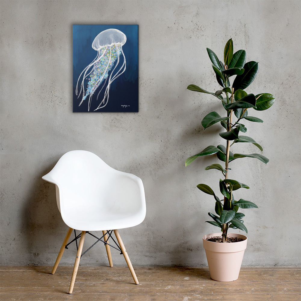 Blue Jellyfish Fine Coastal Art Canvas Print 18 x 24"