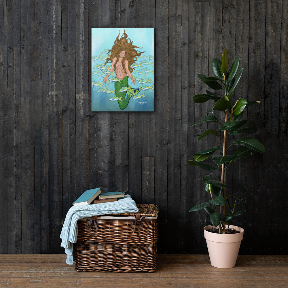 The Mysterious Mermaid Fine Coastal Art Canvas Print 18" x 24"