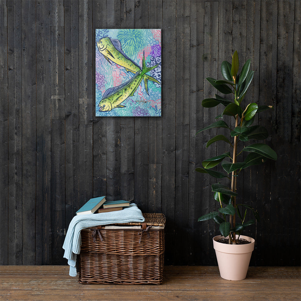 Sapphire Reef Dolphin Fish Mahi Mahi Fine Art Canvas Print 18 x 24"