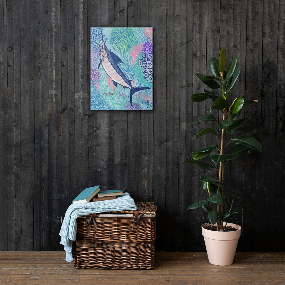 Sapphire Reef Blue Marlin Sportfish Fine Fish Art Canvas Print 18" x 24"