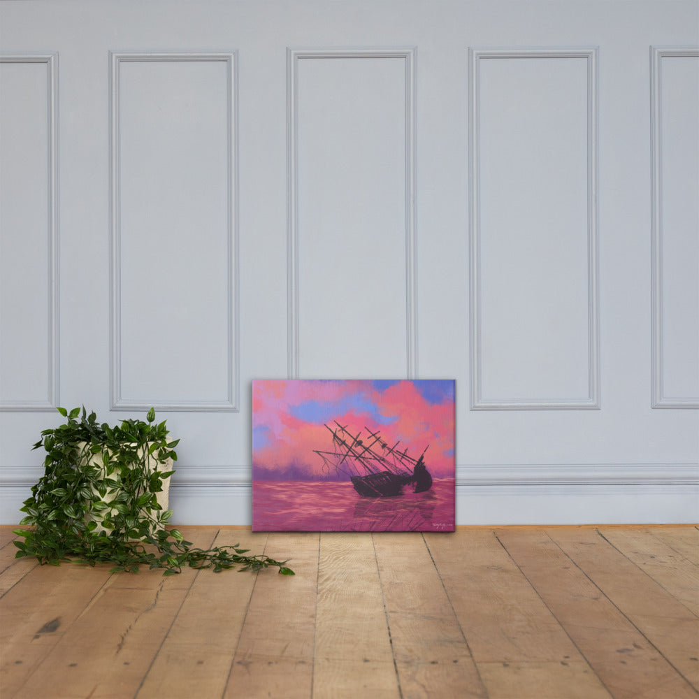 Wrecked Fine Art Sunset Landscape Canvas 18" x 24"
