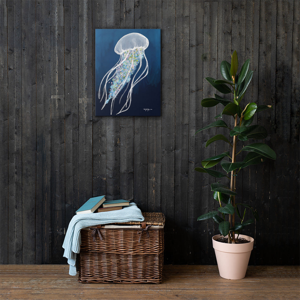 Blue Jellyfish Fine Coastal Art Canvas Print 18 x 24"