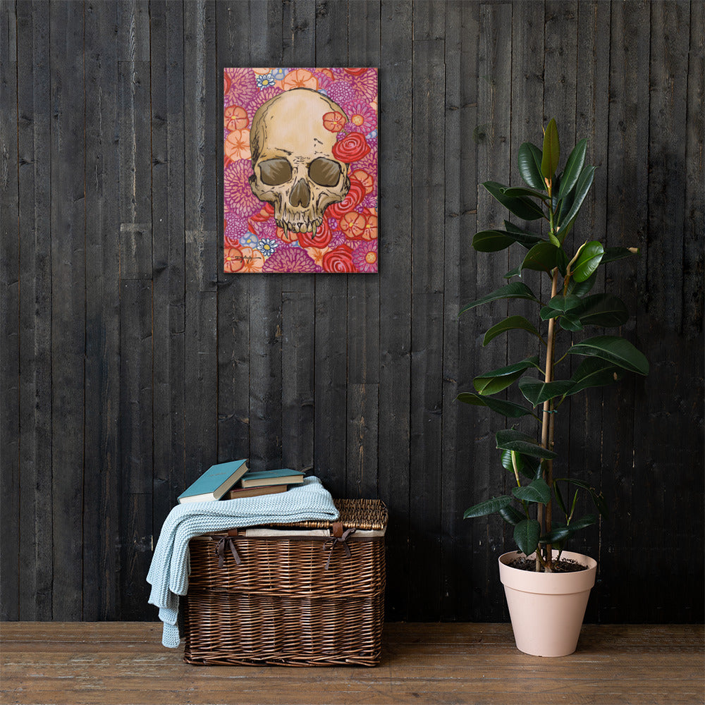Skull and Flowers Fine Floral Art Canvas Print 18" x 24"