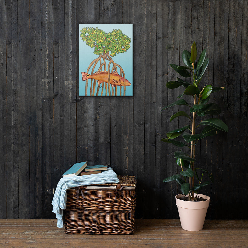 Redfish in the Mangroves Fine Art Canvas Print 18" x 24"