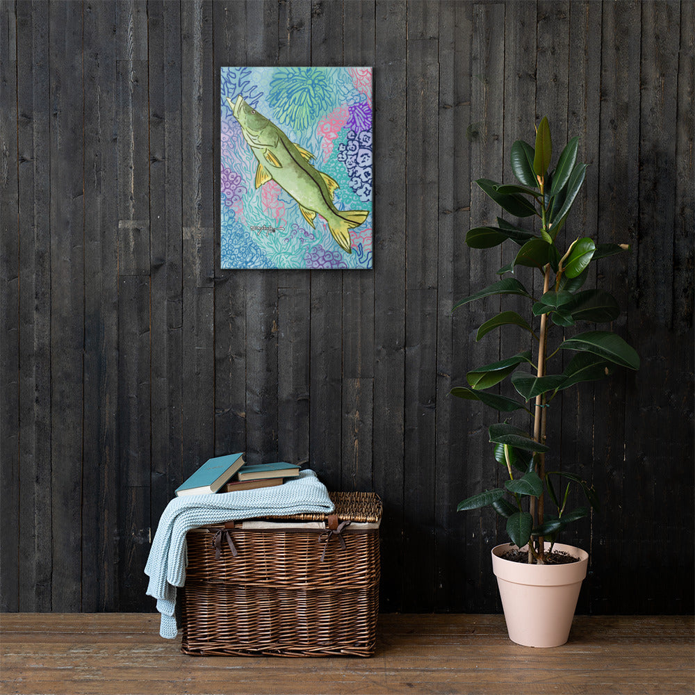 Sapphire Reef Snook Fine Fish Art Canvas Print 18" x 24"