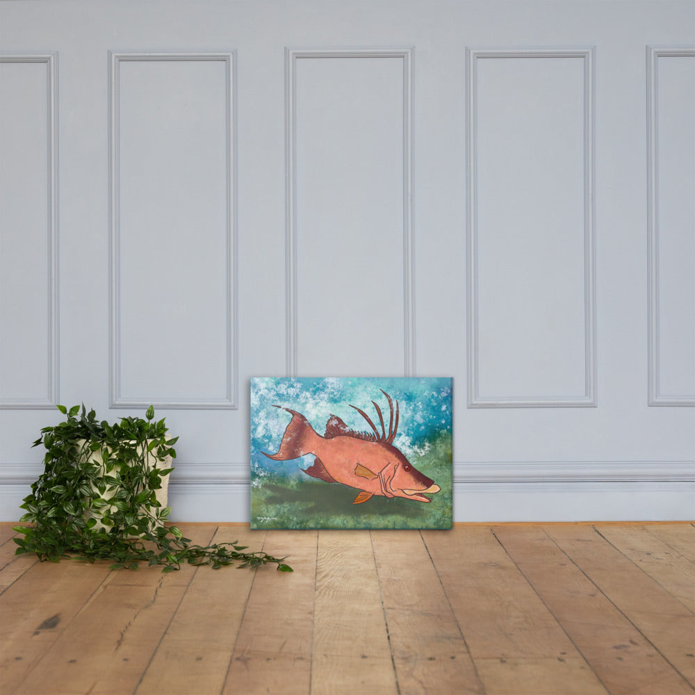 Hogfish with Blues and Greens Fine Art Canvas 18" x 24"
