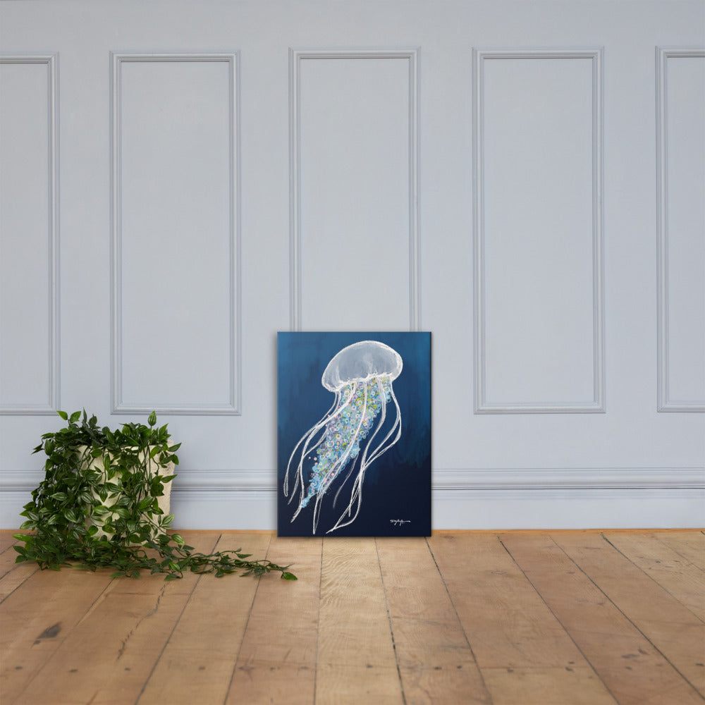 Blue Jellyfish Fine Coastal Art Canvas Print 18 x 24"