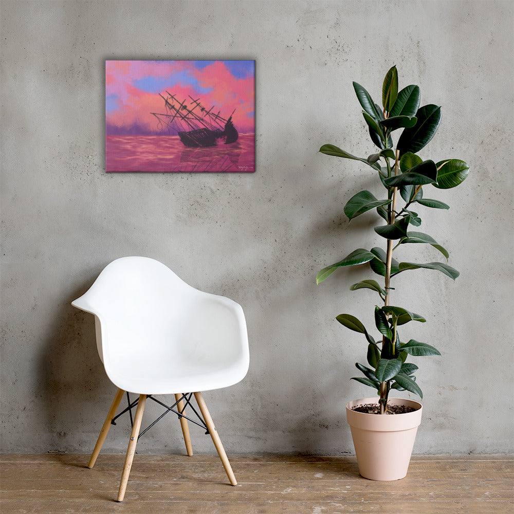 Wrecked Fine Art Sunset Landscape Canvas 18" x 24"