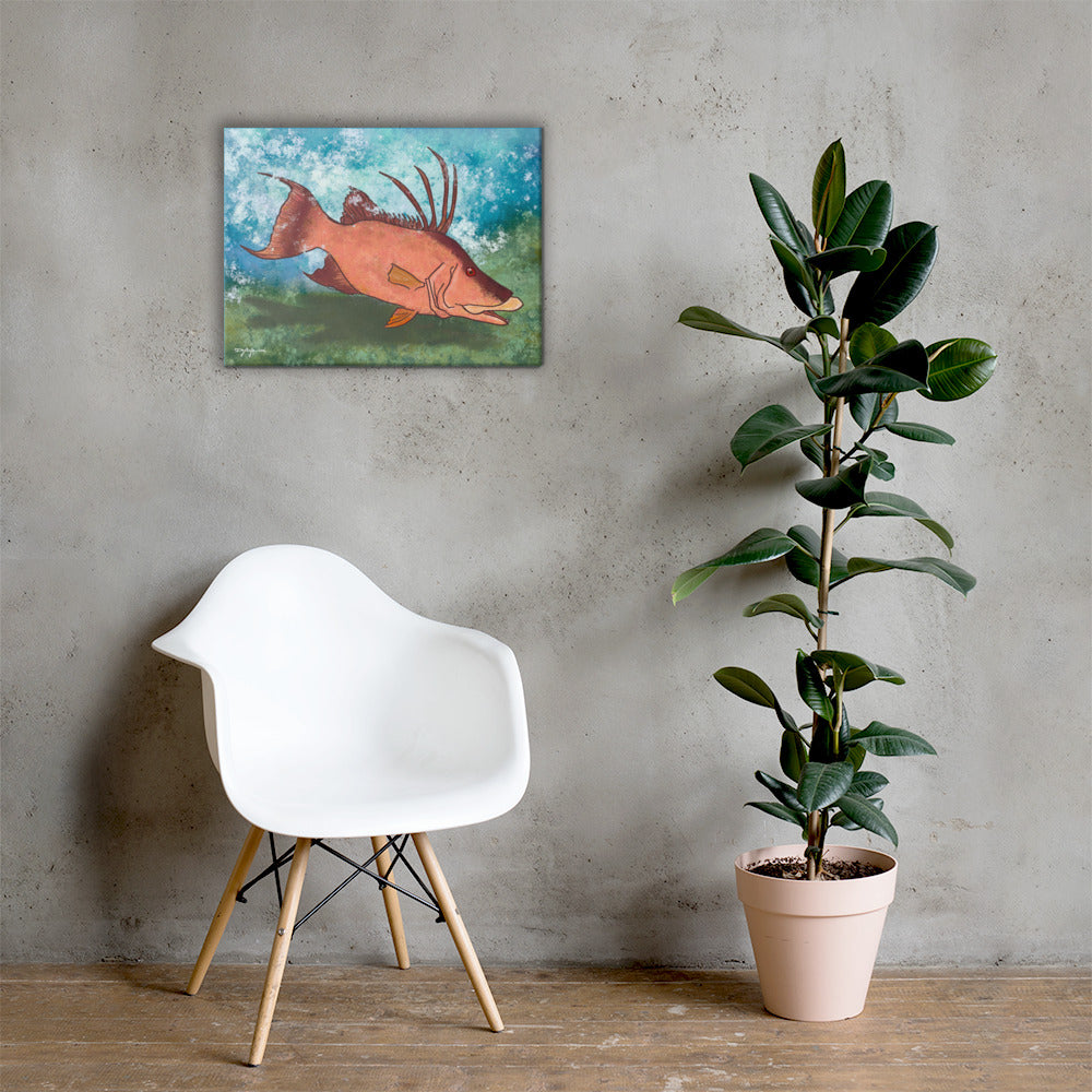 Hogfish with Blues and Greens Fine Art Canvas 18" x 24"