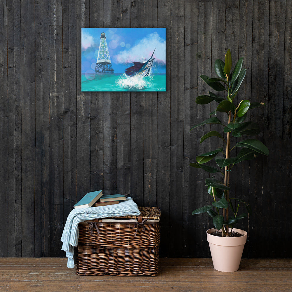 Islamorada Sailfish at Alligator Reef Lighthouse Canvas 18" x 24"