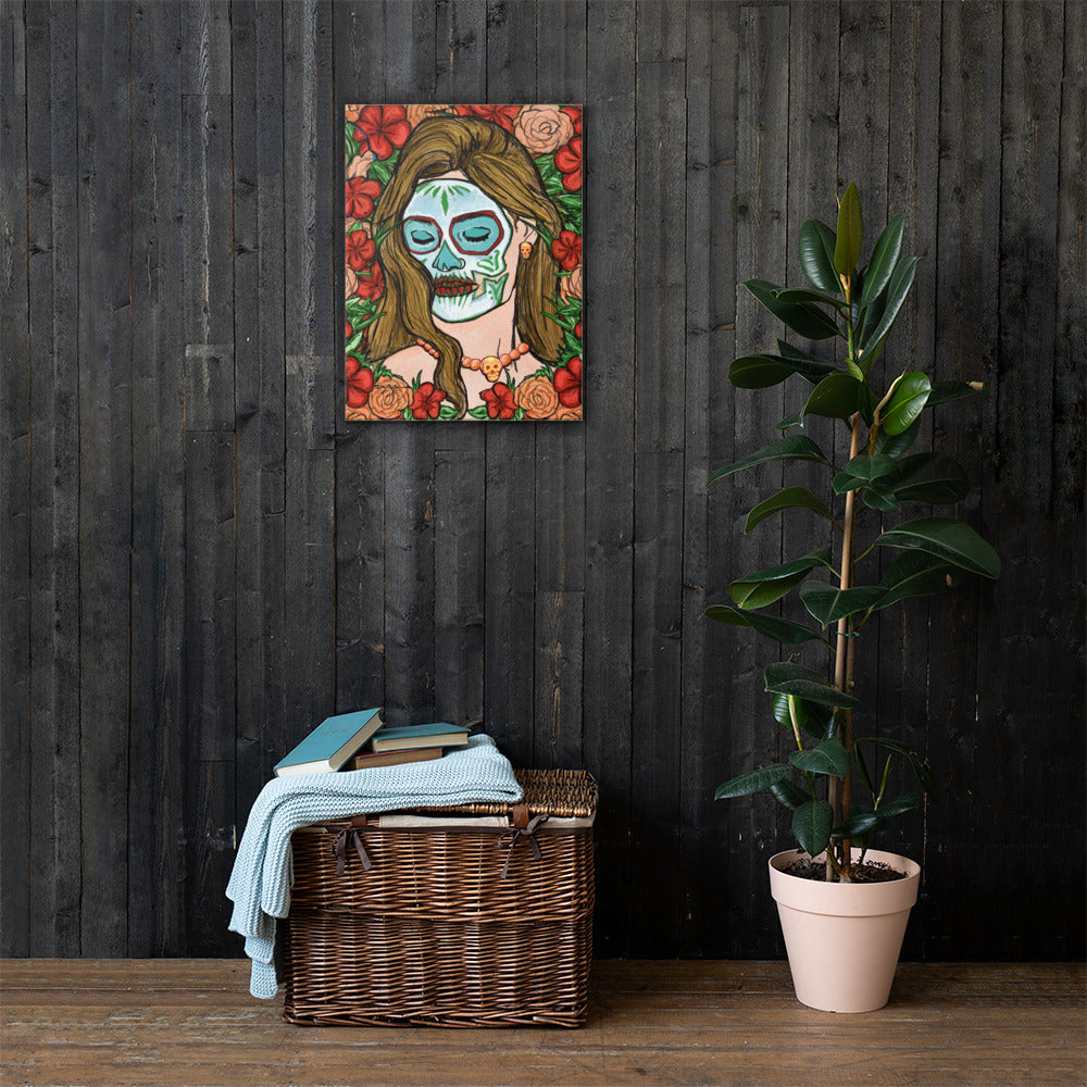 Dia de los Muertos Mujer Portrait Sugar Skull Woman Fine Art Canvas Print 18" x 24"