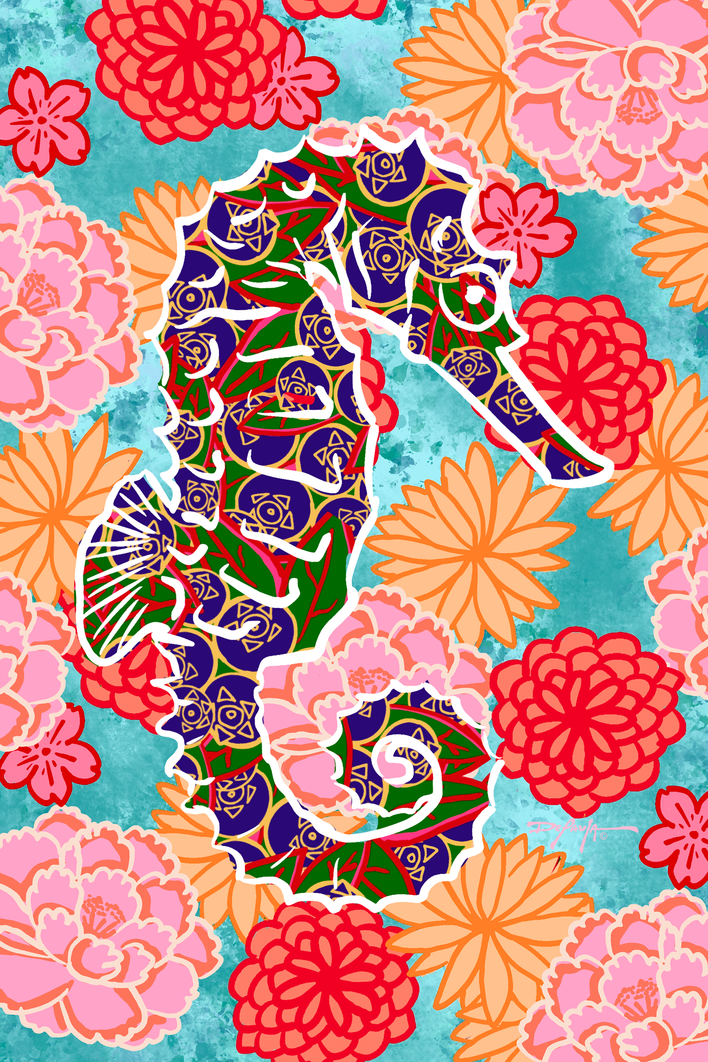 Uchikake Sea Horse Fine Coastal Art Print 12" x 18"