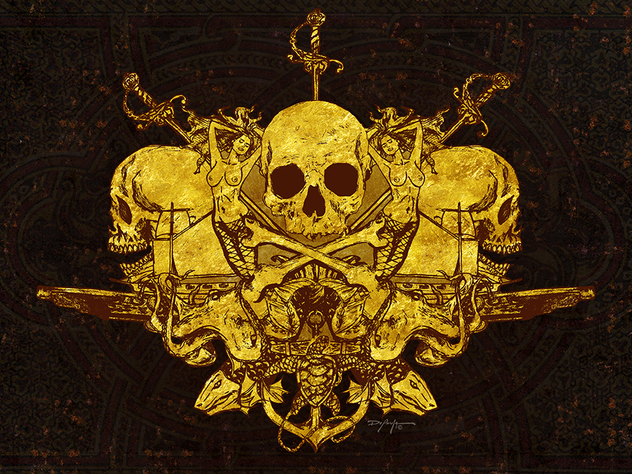 Pirate Crest Golden Age of Piracy Skull Fine Art Canvas Print 18" x 24"
