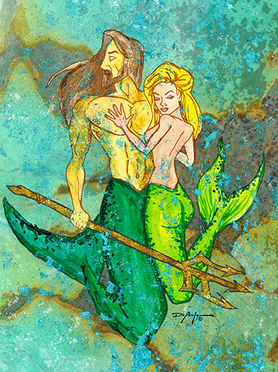 Poseidon and Amphitrite Mermaid Fine Art Canvas 18" x 24"