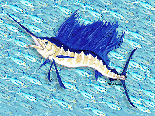 Sailfish in front of a Bait ball Fine Fish Art Canvas Print 18" x 24"