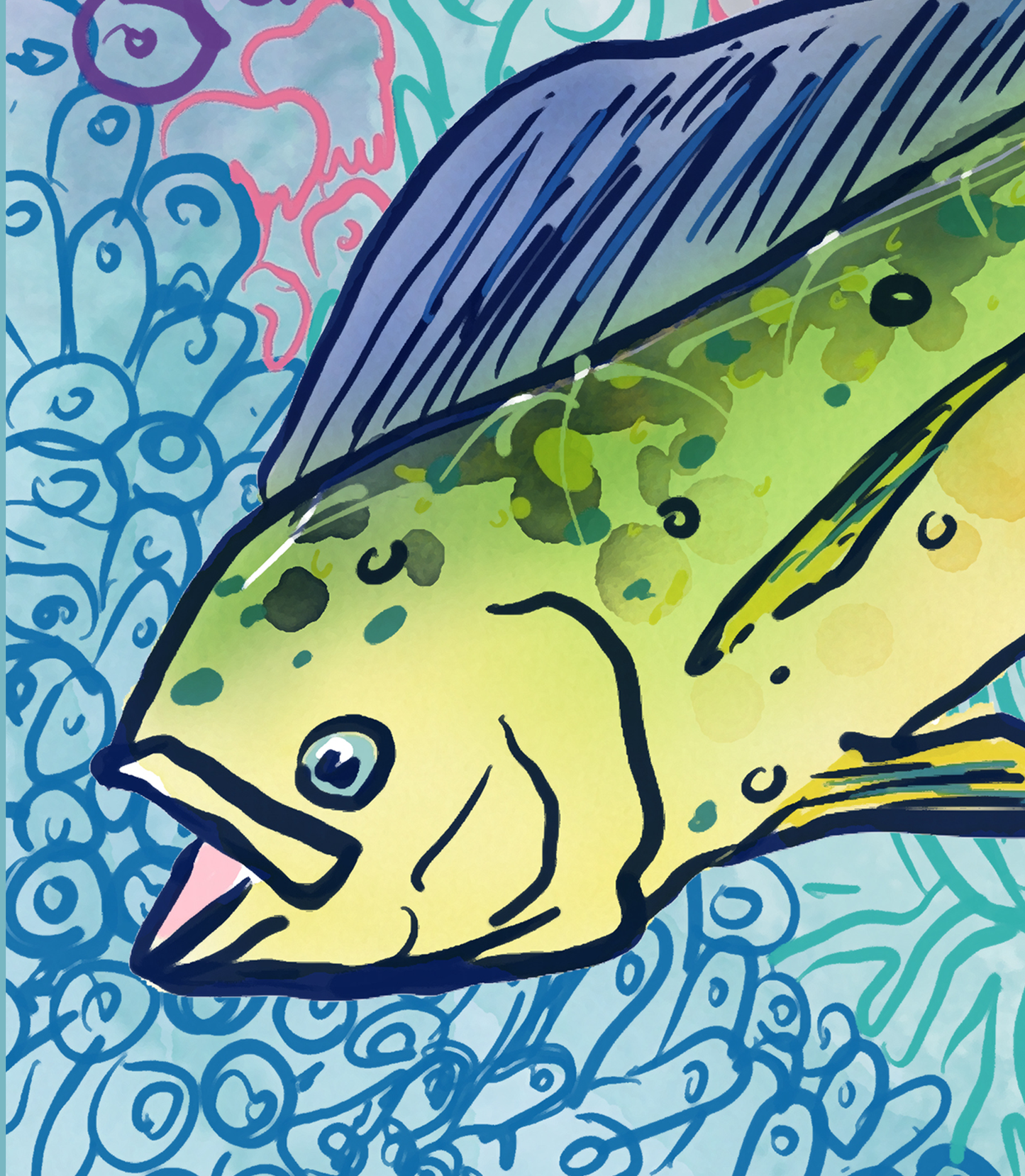 Sapphire Reef Dolphin Fish Mahi Mahi Fine Art Canvas Print 18 x 24"