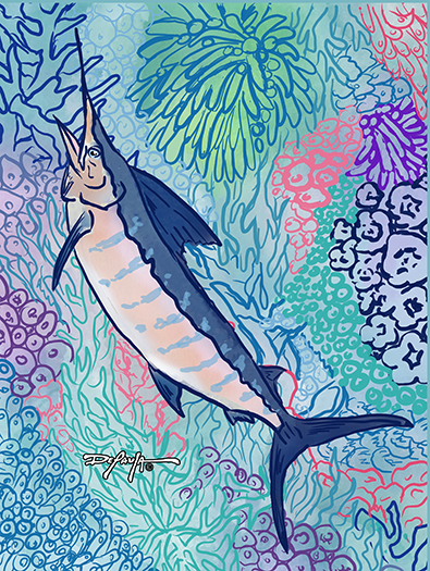Sapphire Reef Blue Marlin Sportfish Fine Fish Art Canvas Print 18" x 24"