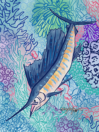 Sapphire Reef Sailfish Fine Fish Art Canvas Print 18" x 24"