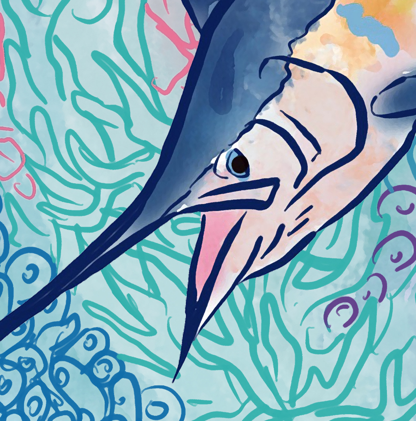 Sapphire Reef Sailfish Fine Fish Art Canvas Print 18" x 24"