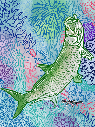 Sapphire Reef Tarpon Fine Fish Art Canvas Print 18" x 24"