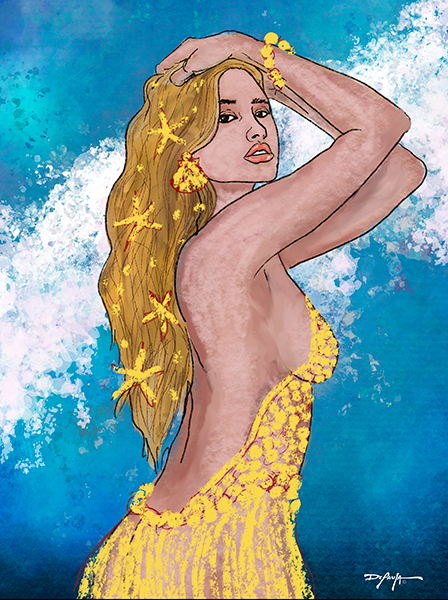 Shimmer Ocean Goddess Portrait Fine Art Canvas 18" x 24"