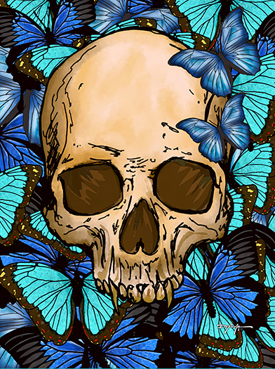 Skull and Butterflies Fine Art Canvas Print 18" x 24"