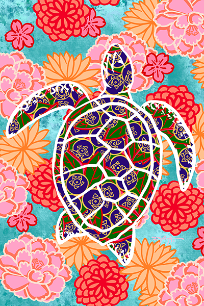 Uchikake Sea Turtle Fine Coastal Art Print 12" x 18"