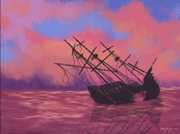 Wrecked Fine Art Sunset Landscape Canvas 18" x 24"