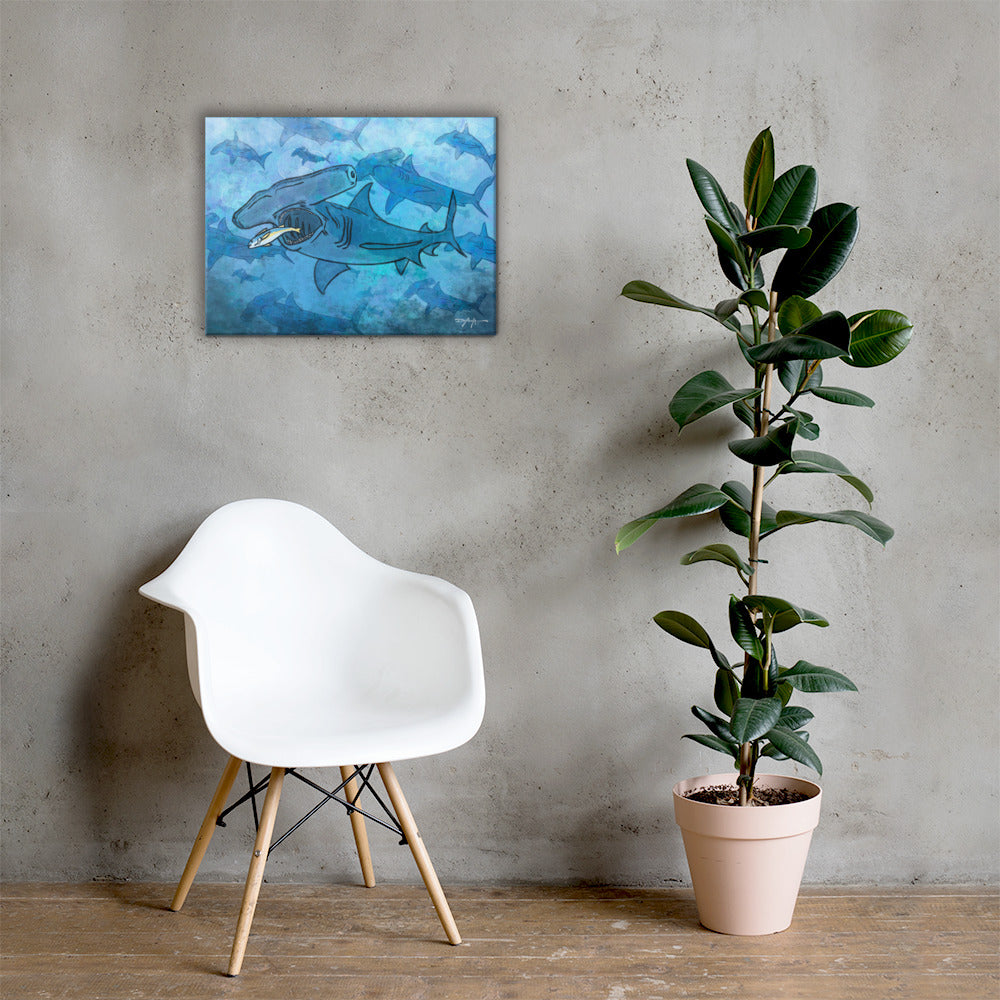 Hammerhead Shark School Fine Art Canvas Print