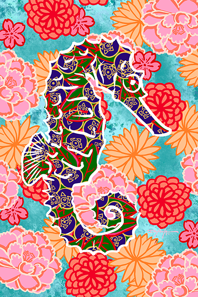 Uchikake Sea Horse Fine Coastal Art Print 12 x 18