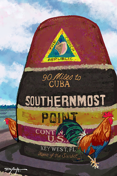 Southernmost Point Key West Rooster Fine Art Print 12 x 18